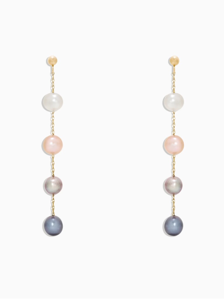14k Yellow Gold Multi Color Cultured Pearl Earrings